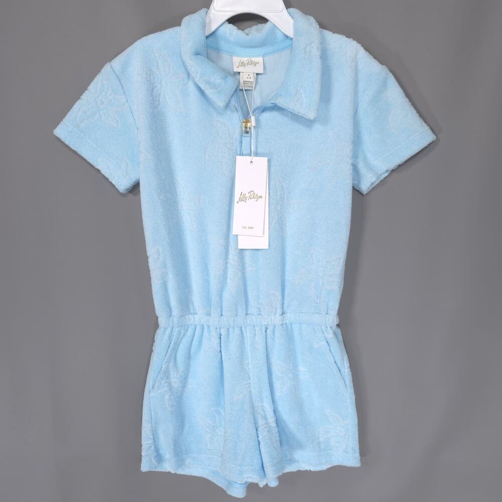 LILLY PULITZER Kids Girls New 4-5 SMALL Hydra Blue Mini Katerini Romper 016880